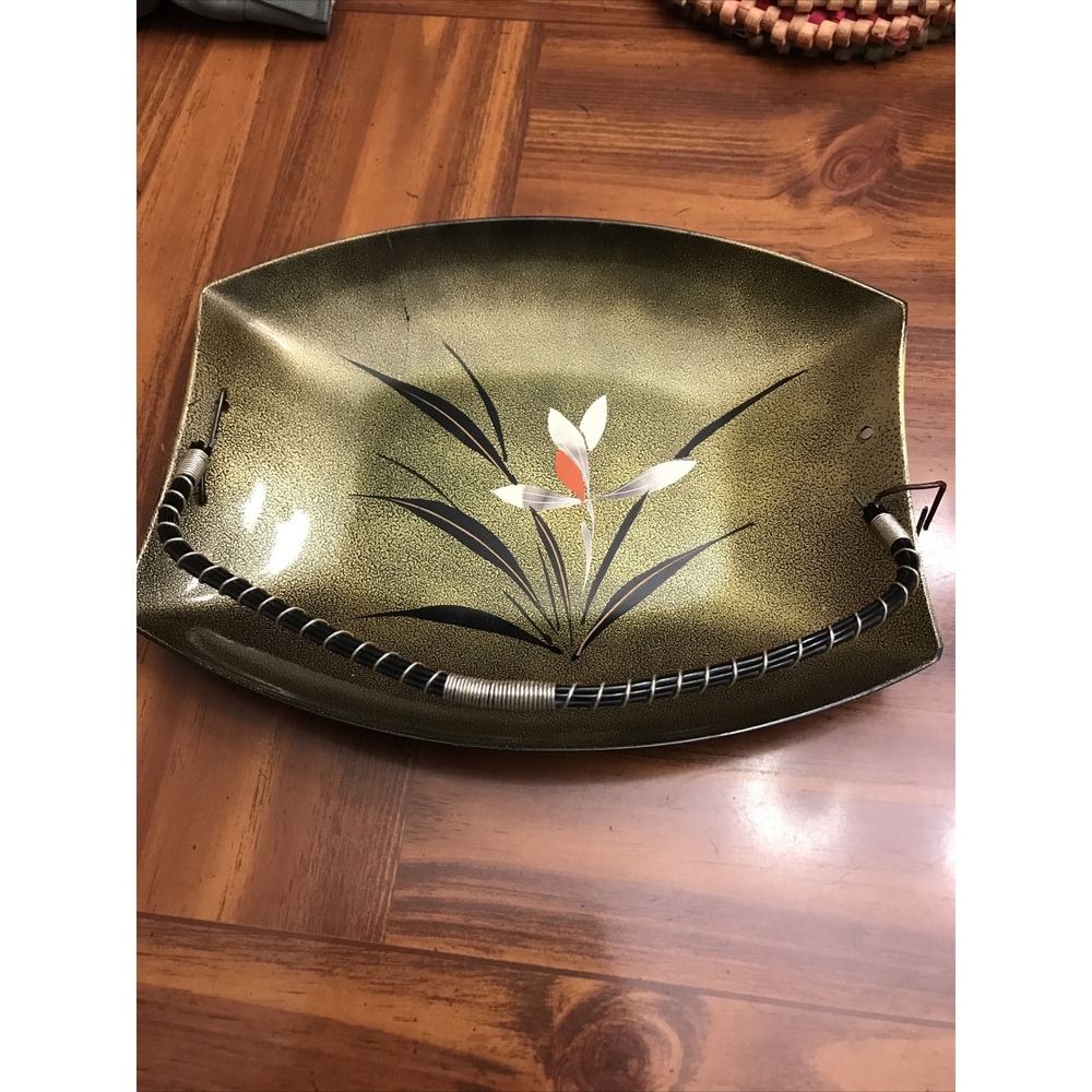 brinn's pittsburgh Olive Green black floral lacquer plastic tray